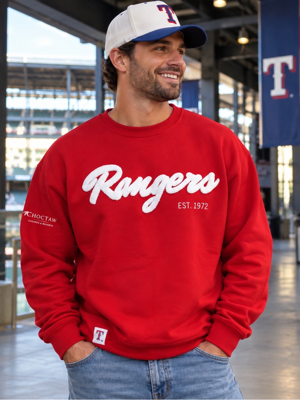 Texas Rangers 2026 Chenille Crewneck Sweatshirt Red XL